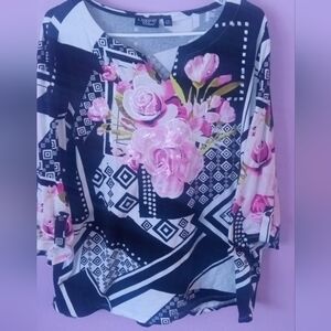 Floral Geometric Black and Pink Top